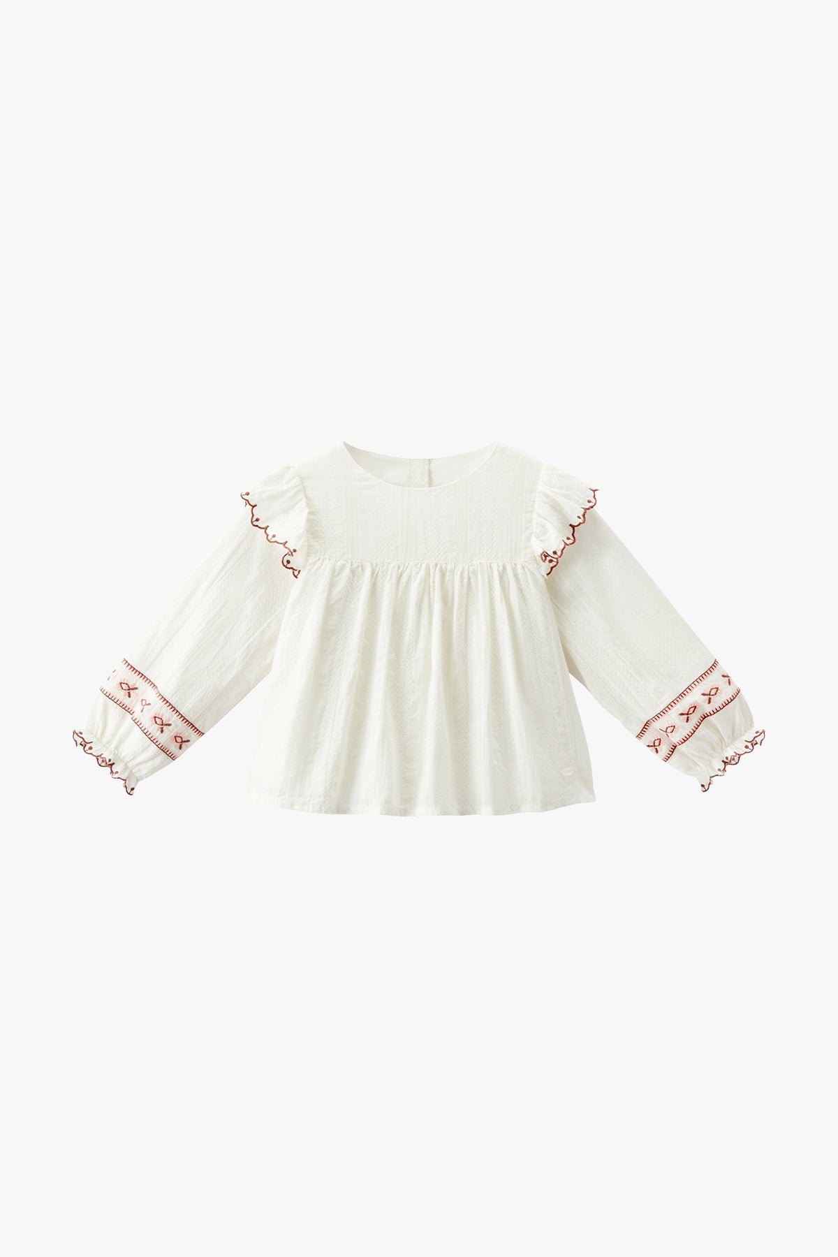 Serene Garden - Embroidered Blouse - Cherry Cream